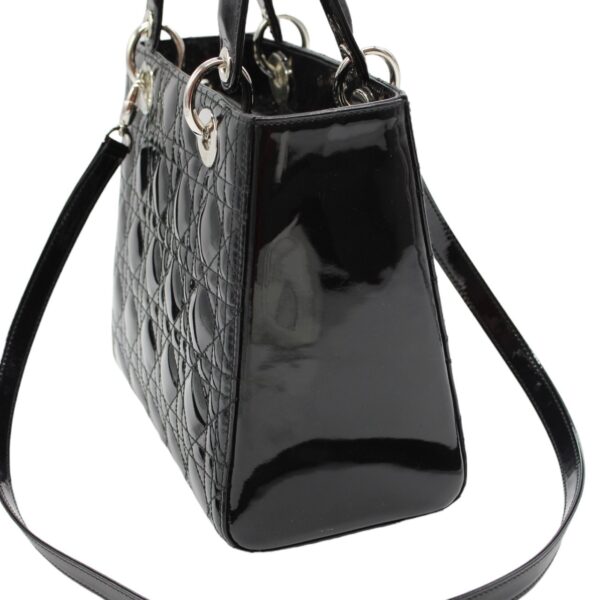 Borsa Media Lady Dior in pelle verniciata nera