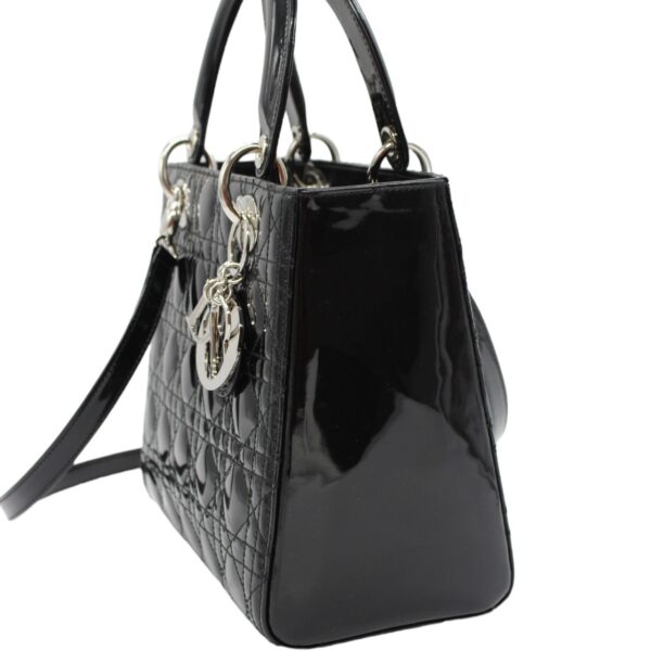 Borsa Media Lady Dior in pelle verniciata nera