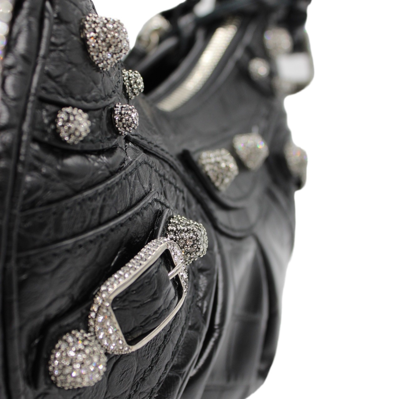 Borsa Balenciaga Cagole xs stampa cocco e strass thumb