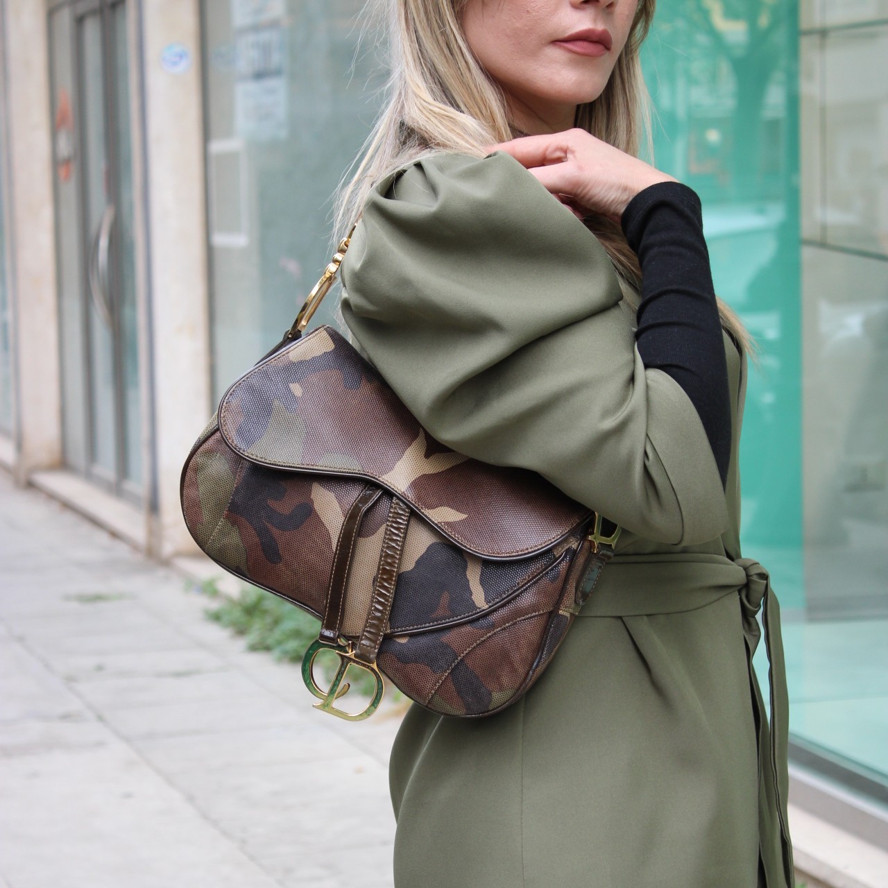 Borsa Dior double Saddle verde mimetico thumb