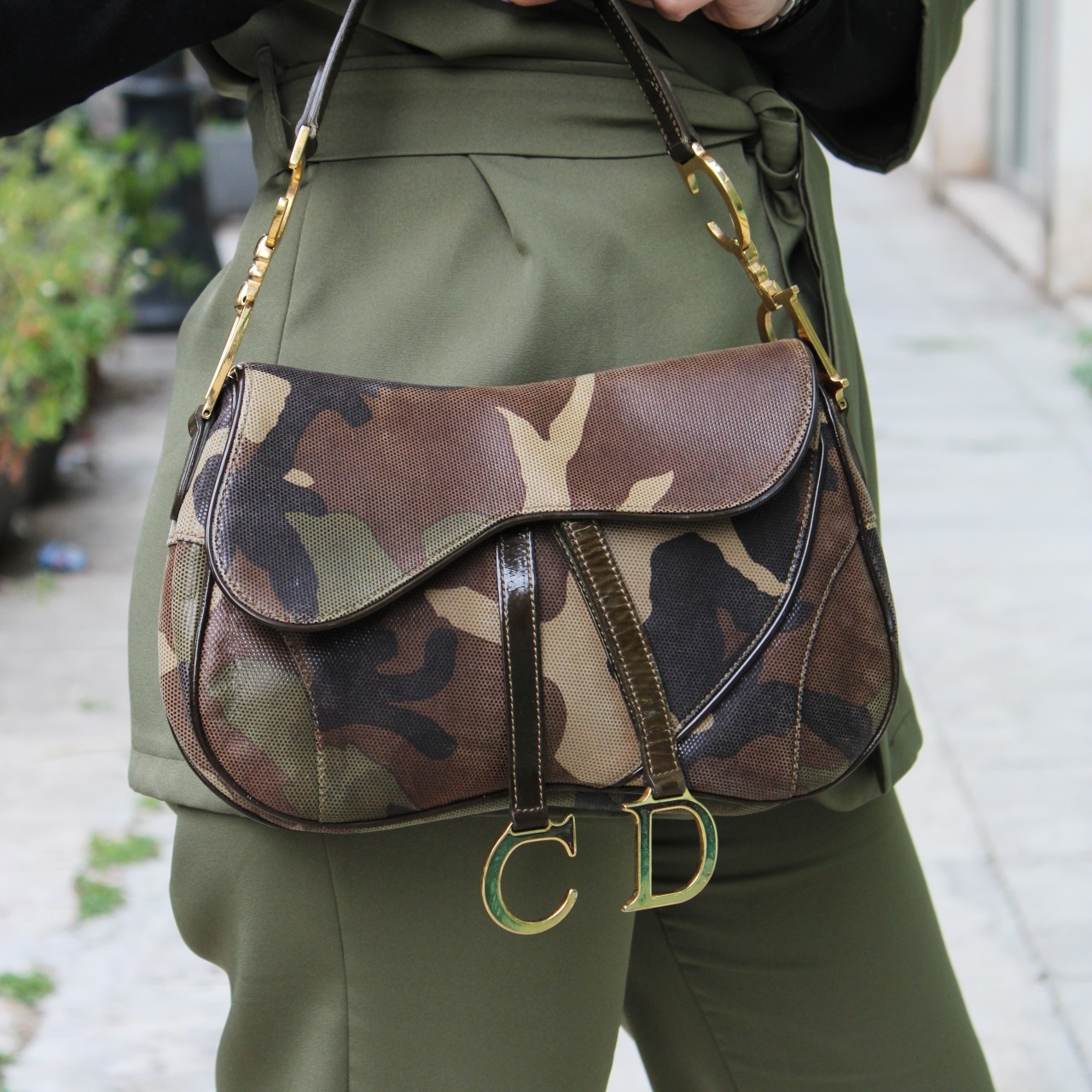 Borsa Dior double Saddle verde mimetico thumb