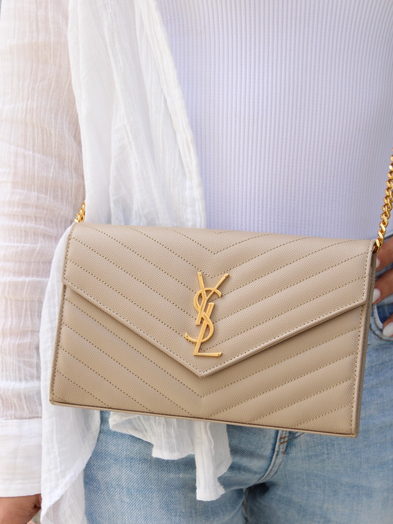 Tracolla Saint Laurent cassandre dark beige thumb