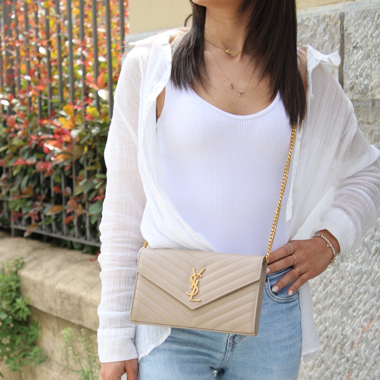 Tracolla Saint Laurent cassandre dark beige thumb