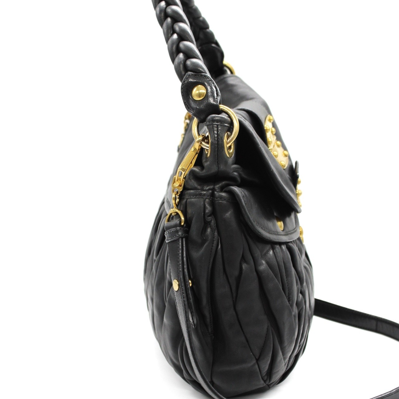 Borsa Miu Miu coffer in pelle nera matelassè thumb