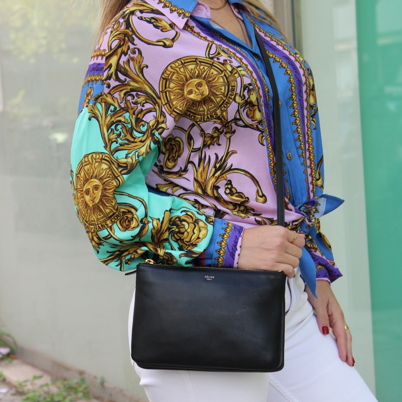 Tracolla Celine trio in pelle nera thumb