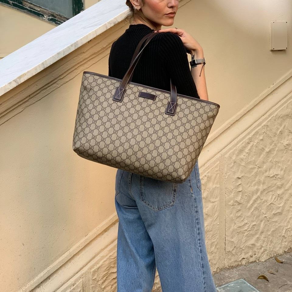 Shopper Gucci in tela plastificata ed inserti in pelle thumb