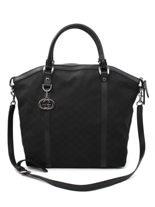 Shopper Gucci in tela GG e pelle nera
