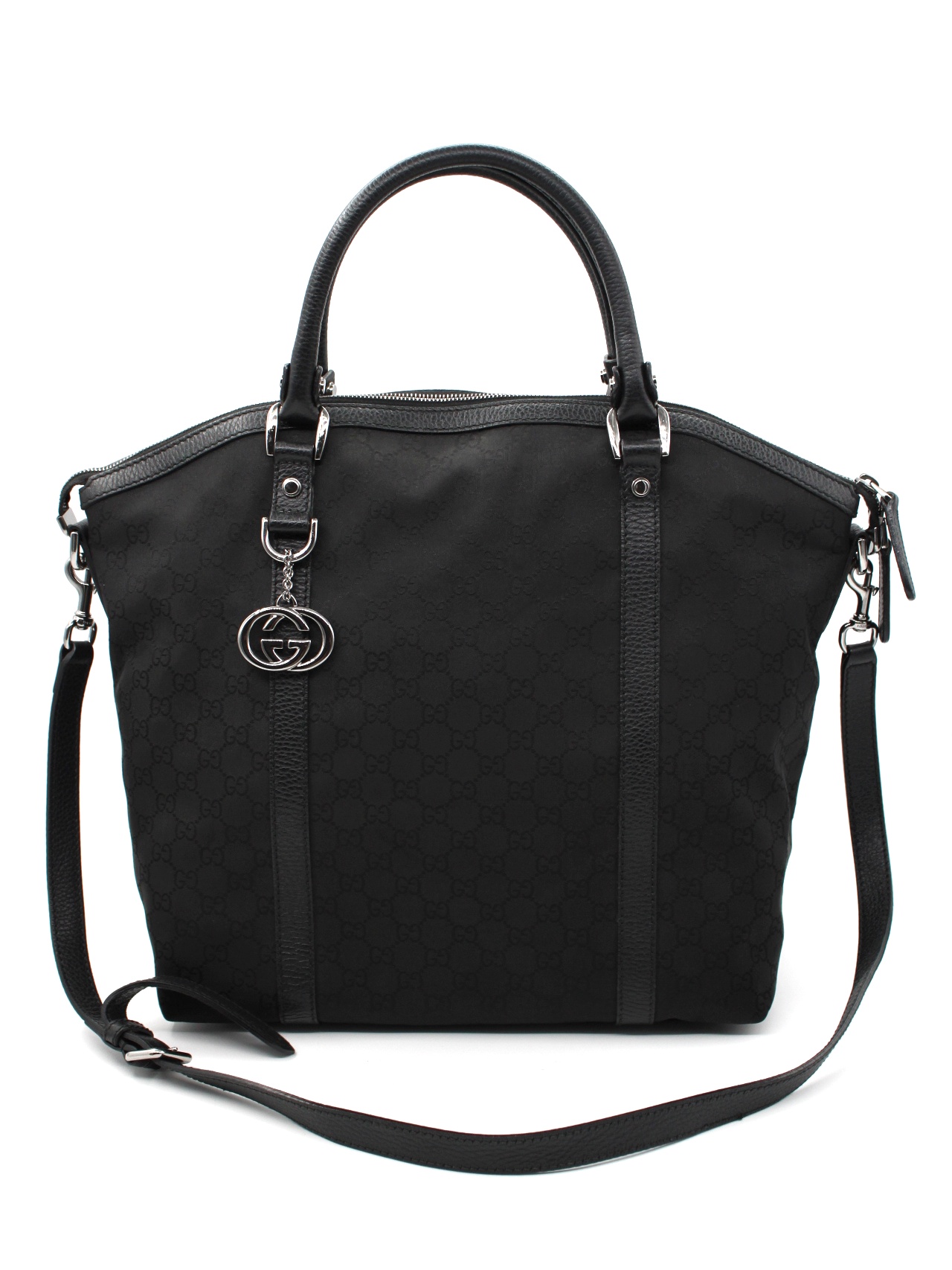 Shopper Gucci in tela GG e pelle nera thumb