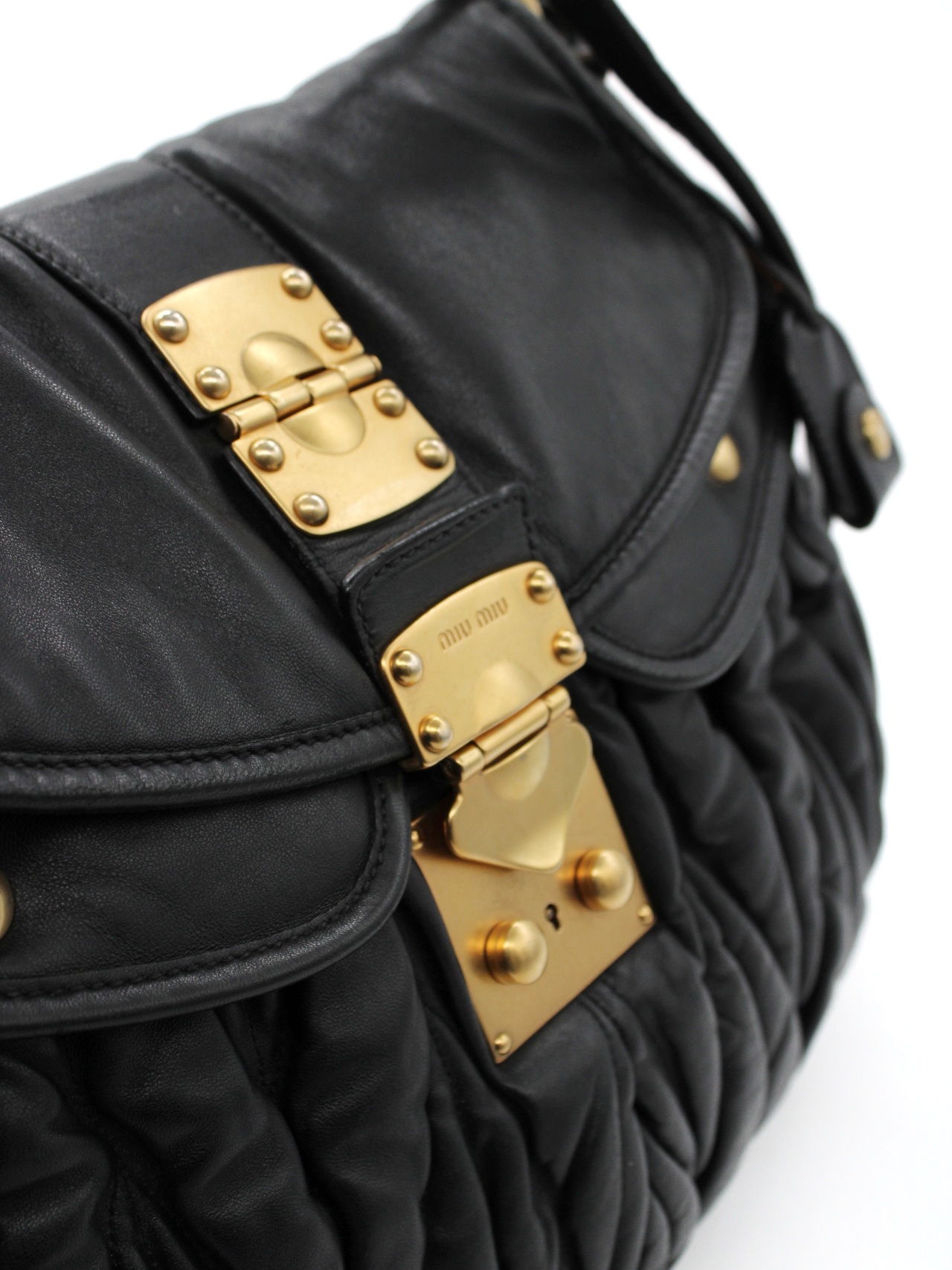 Borsa Miu Miu Coffer in pelle nera thumb