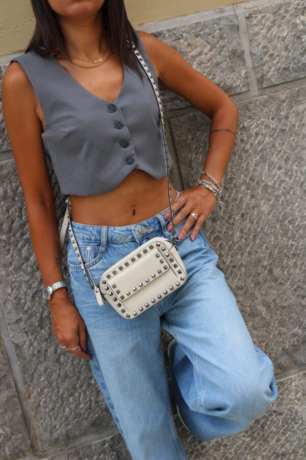 Tracolla Valentino Garavani Rockstud In Pelle Color Panna