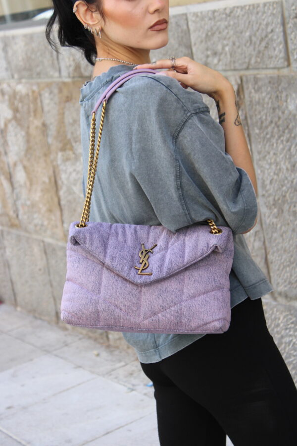 Borsa Saint Laurent Puffer small in denim Lilla