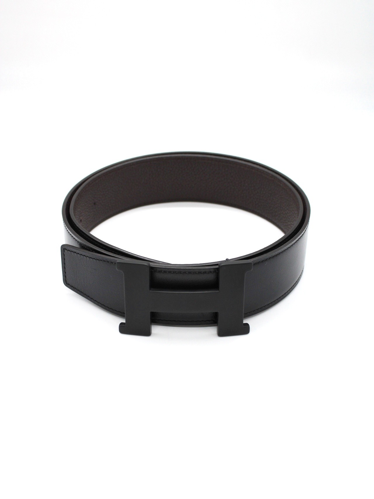 Cintura Hermes double pelle nera liscia e pelle testa di moro martellata thumb