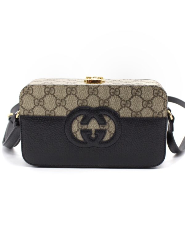 Tracolla Gucci Interlocking GG e Pelle Nera