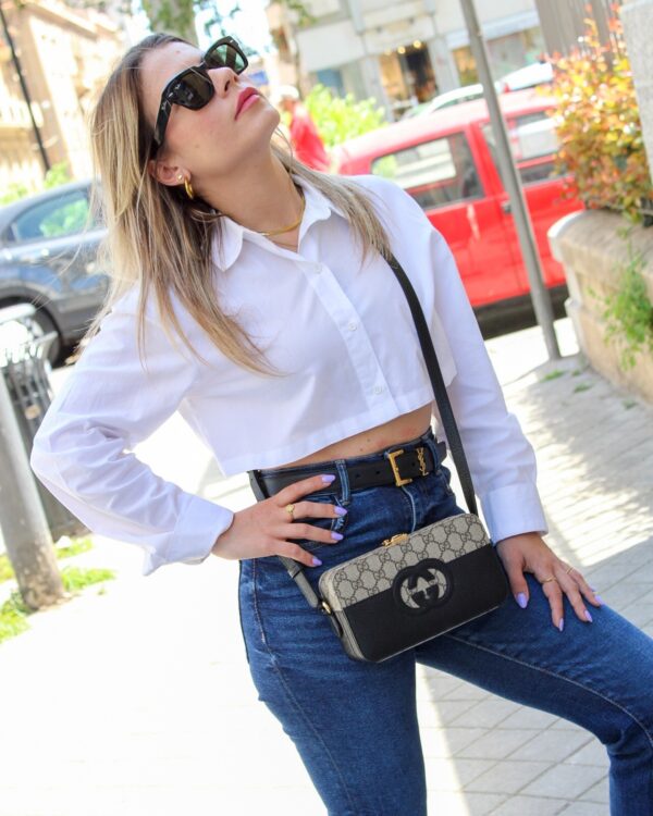 Tracolla Gucci Interlocking GG e Pelle Nera