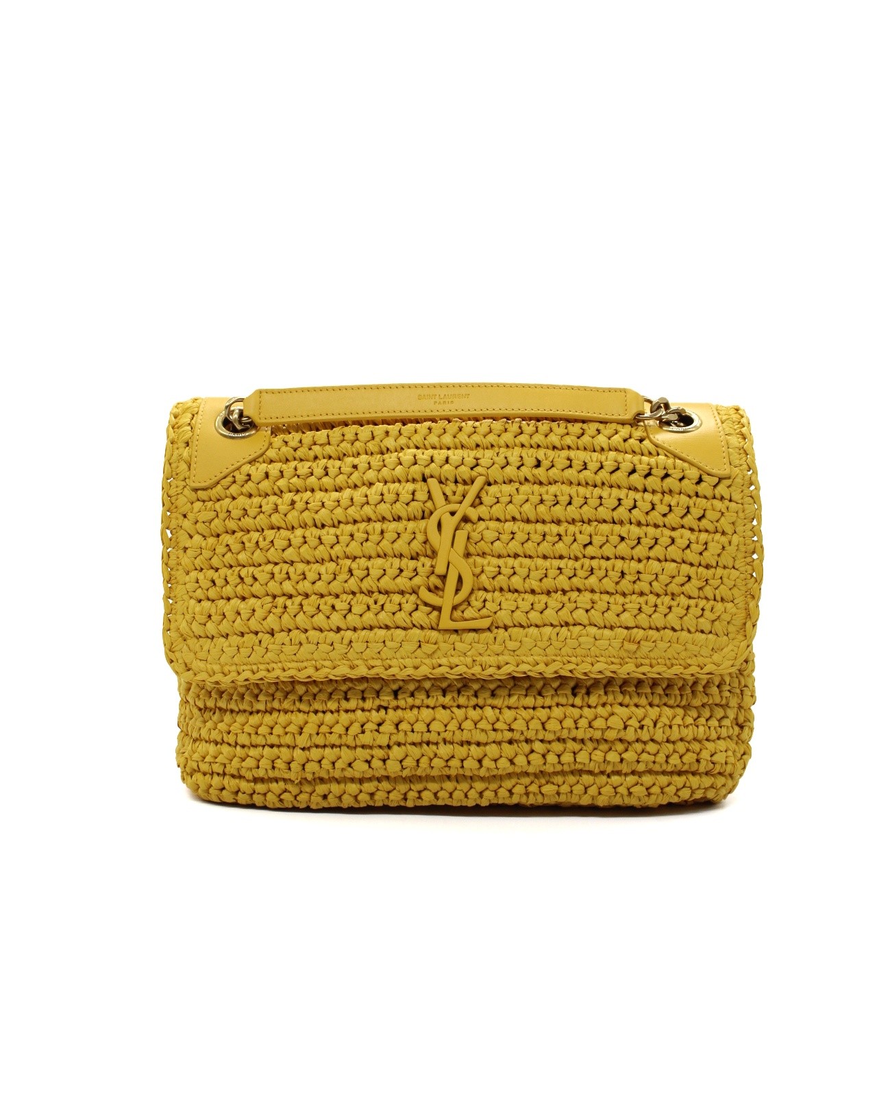 Borsa Saint Laurent Niki media in rafia e pelle thumb