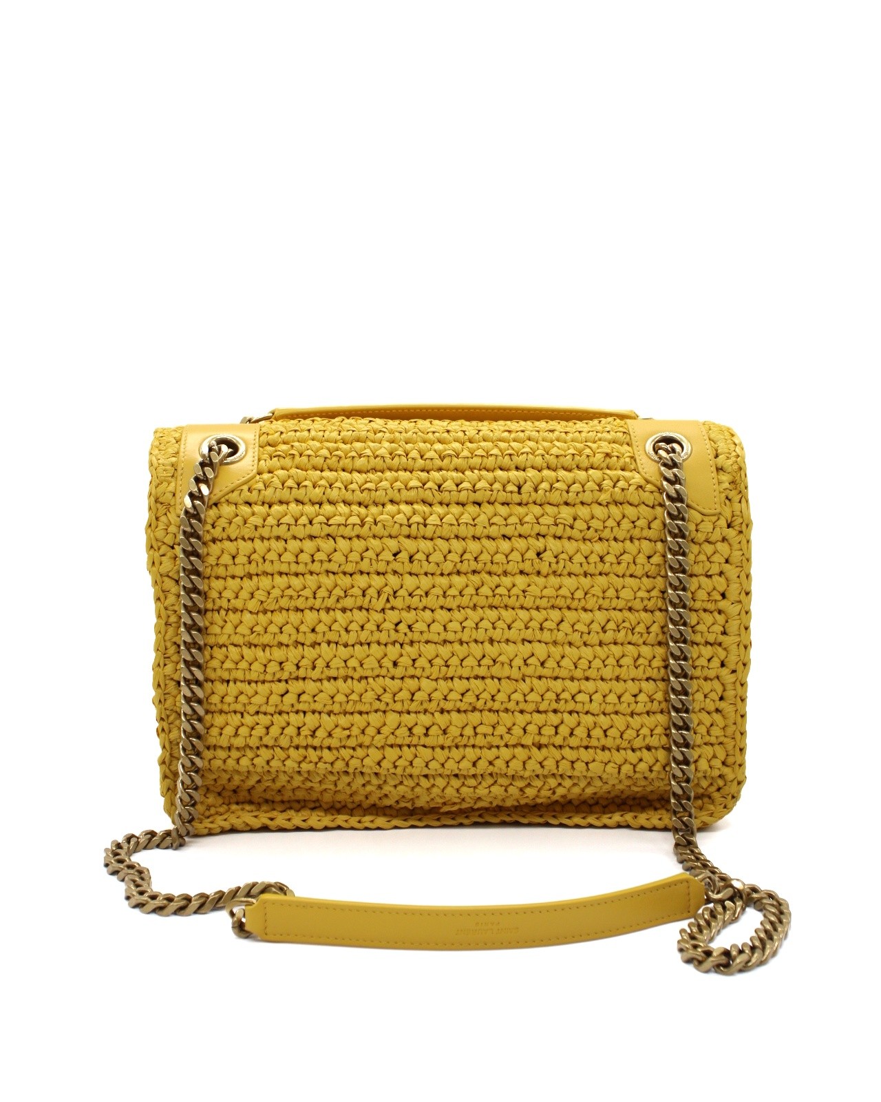Borsa Saint Laurent Niki media in rafia e pelle thumb