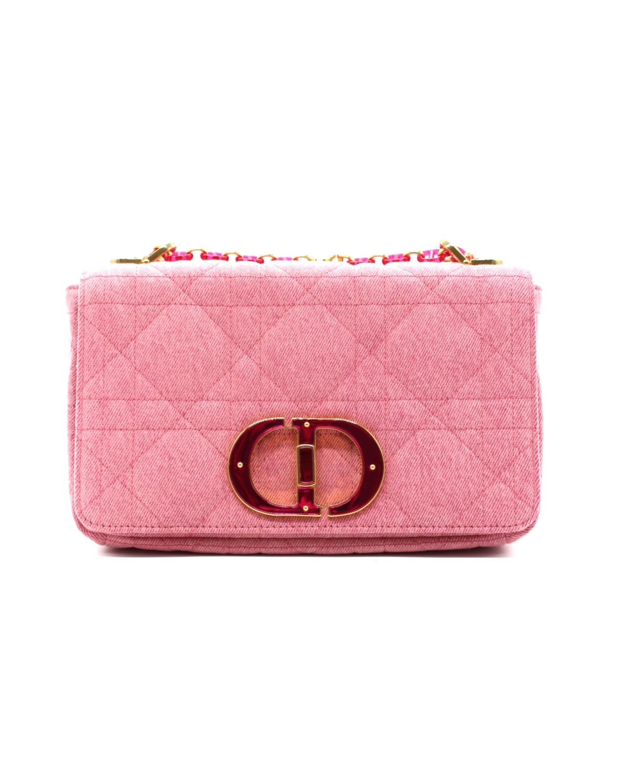 Borsa Dior Caro in denim rosa thumb