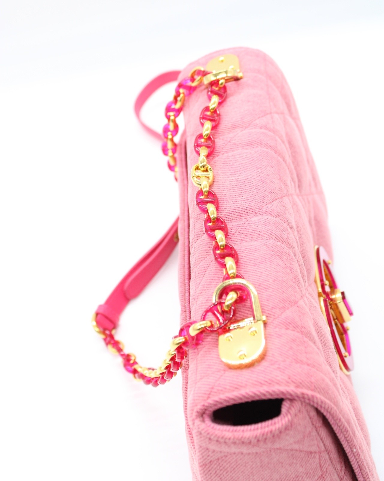 Borsa Dior Caro in denim rosa thumb