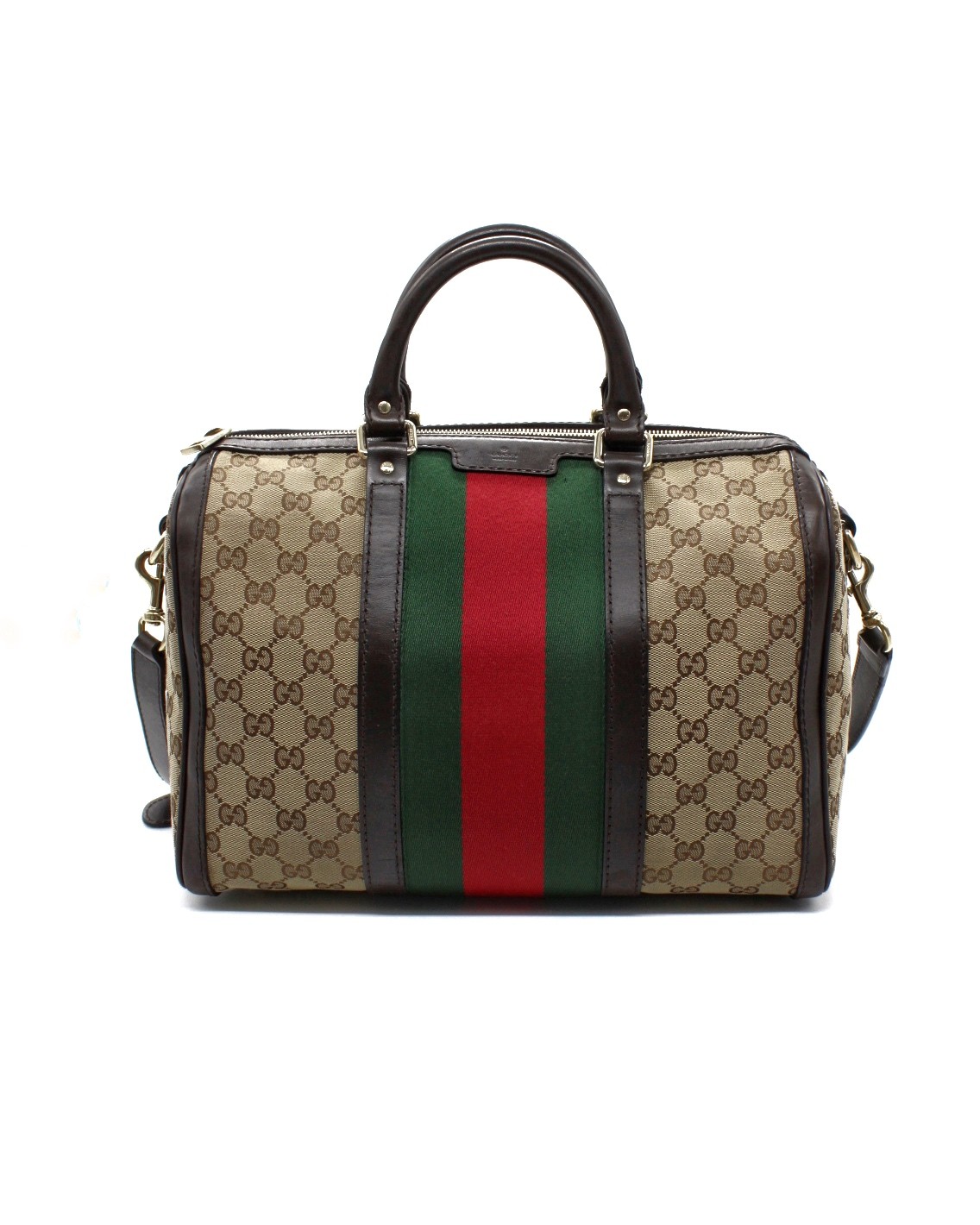Bauletto Gucci Web Tessuto GG ed Inserti In Pelle Testa Di Moro thumb