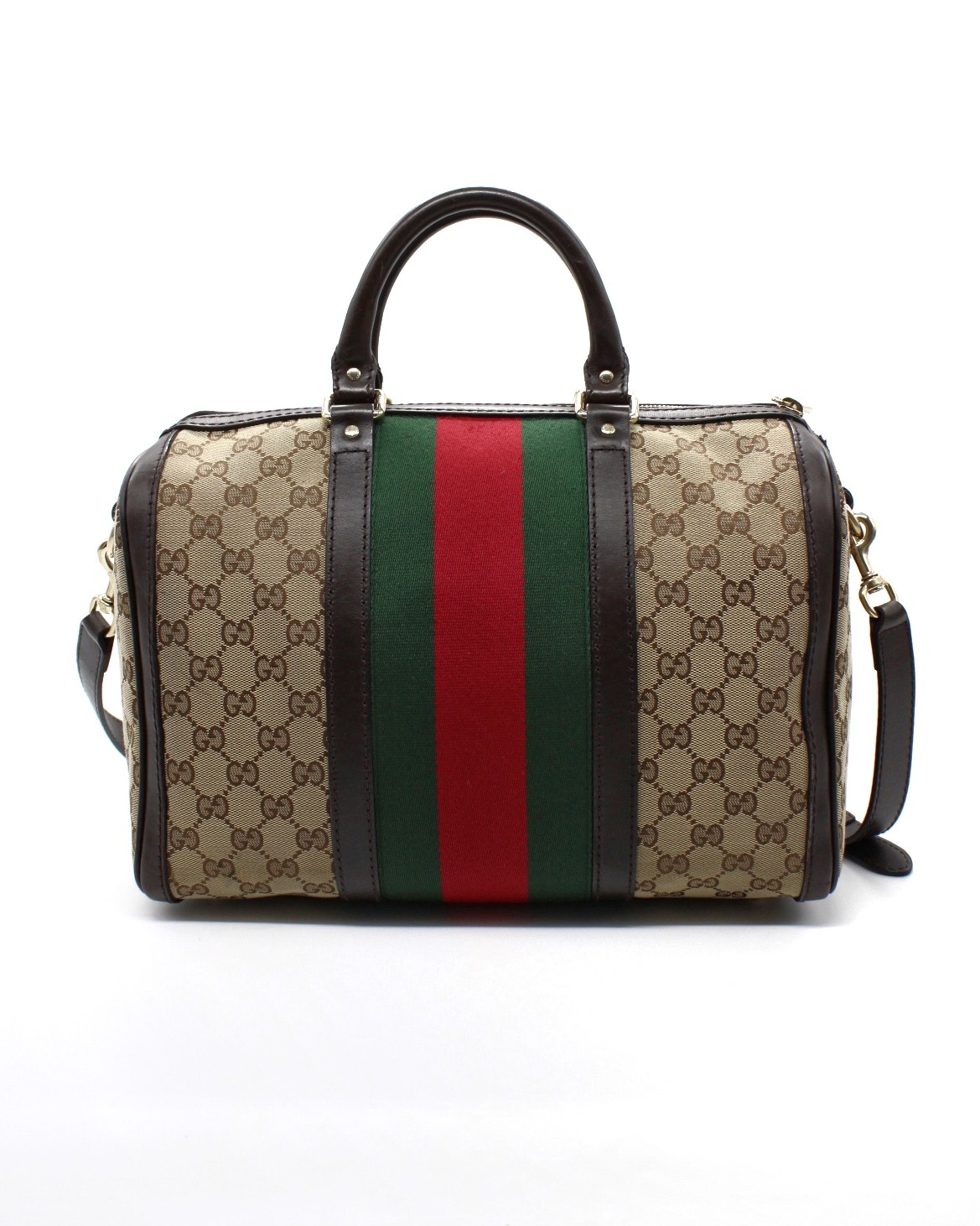 Bauletto Gucci Web Tessuto GG ed Inserti In Pelle Testa Di Moro thumb