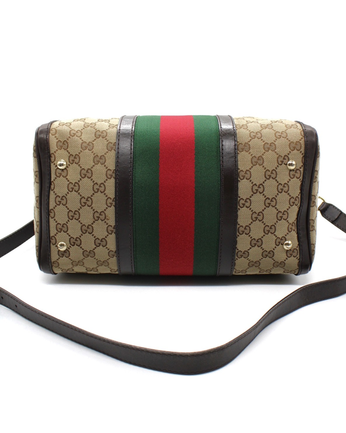 Bauletto Gucci Web Tessuto GG ed Inserti In Pelle Testa Di Moro thumb