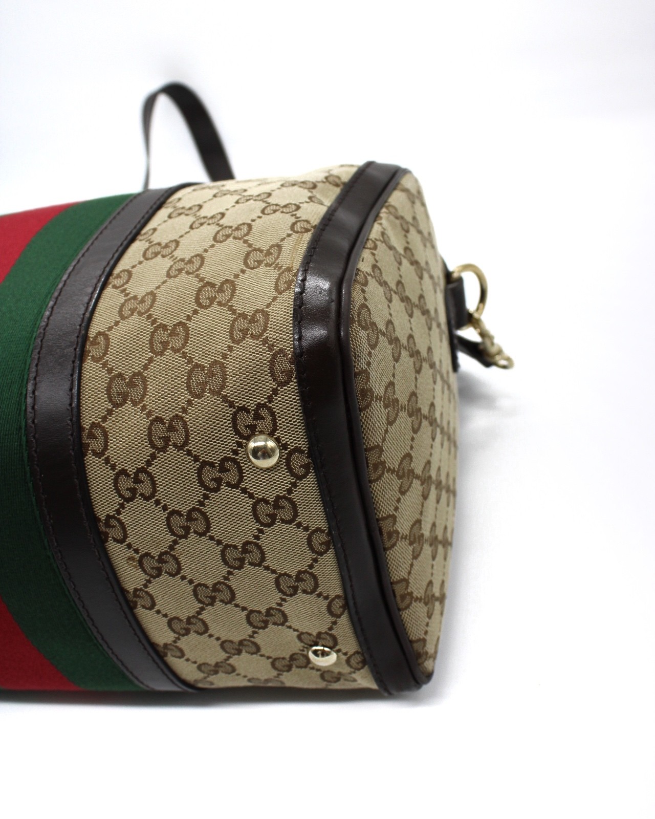 Bauletto Gucci Web Tessuto GG ed Inserti In Pelle Testa Di Moro thumb