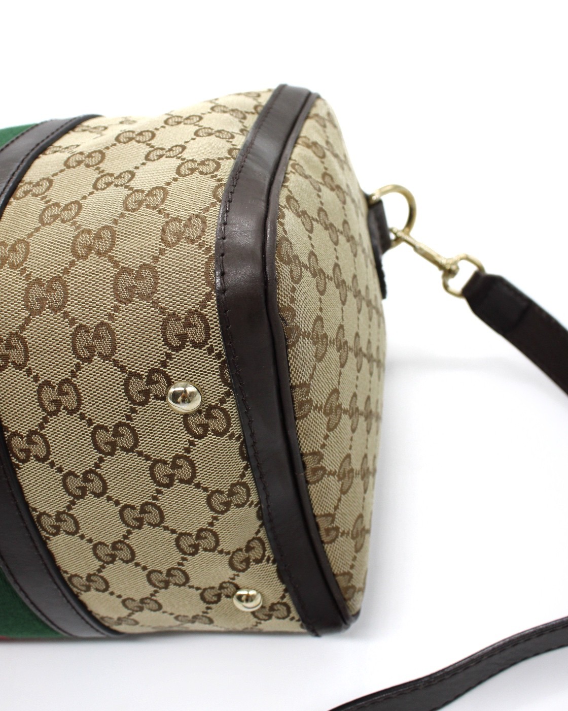 Bauletto Gucci Web Tessuto GG ed Inserti In Pelle Testa Di Moro thumb