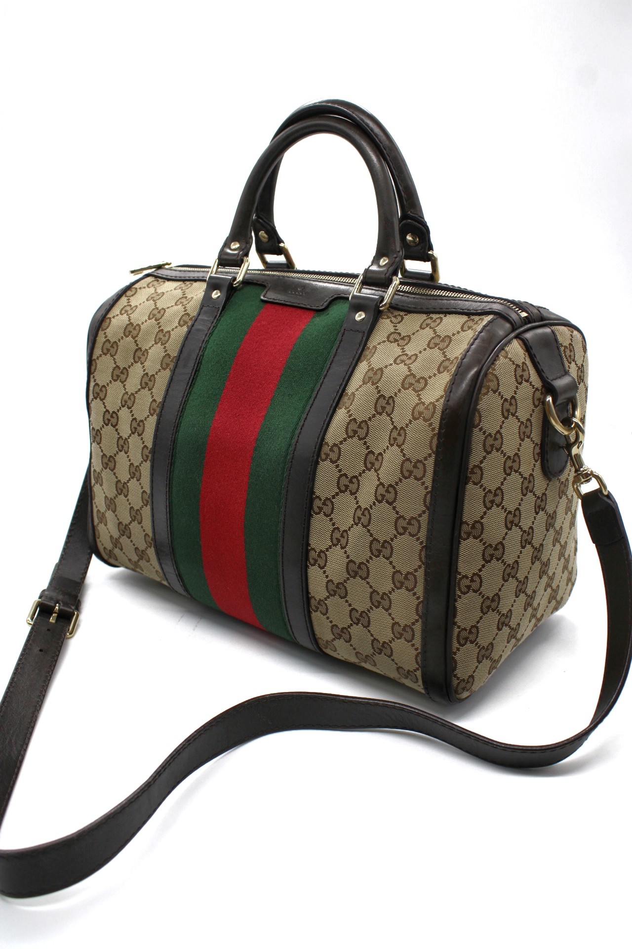 Bauletto Gucci Web Tessuto GG ed Inserti In Pelle Testa Di Moro thumb
