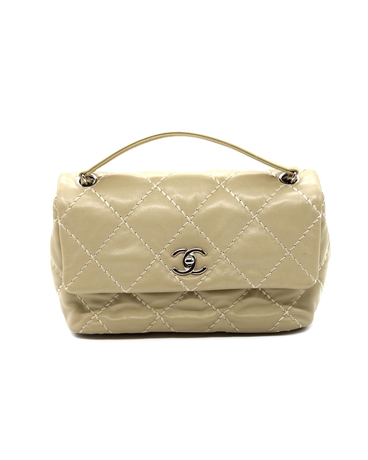 Borsa Chanel Wild Stitch in pelle beige thumb