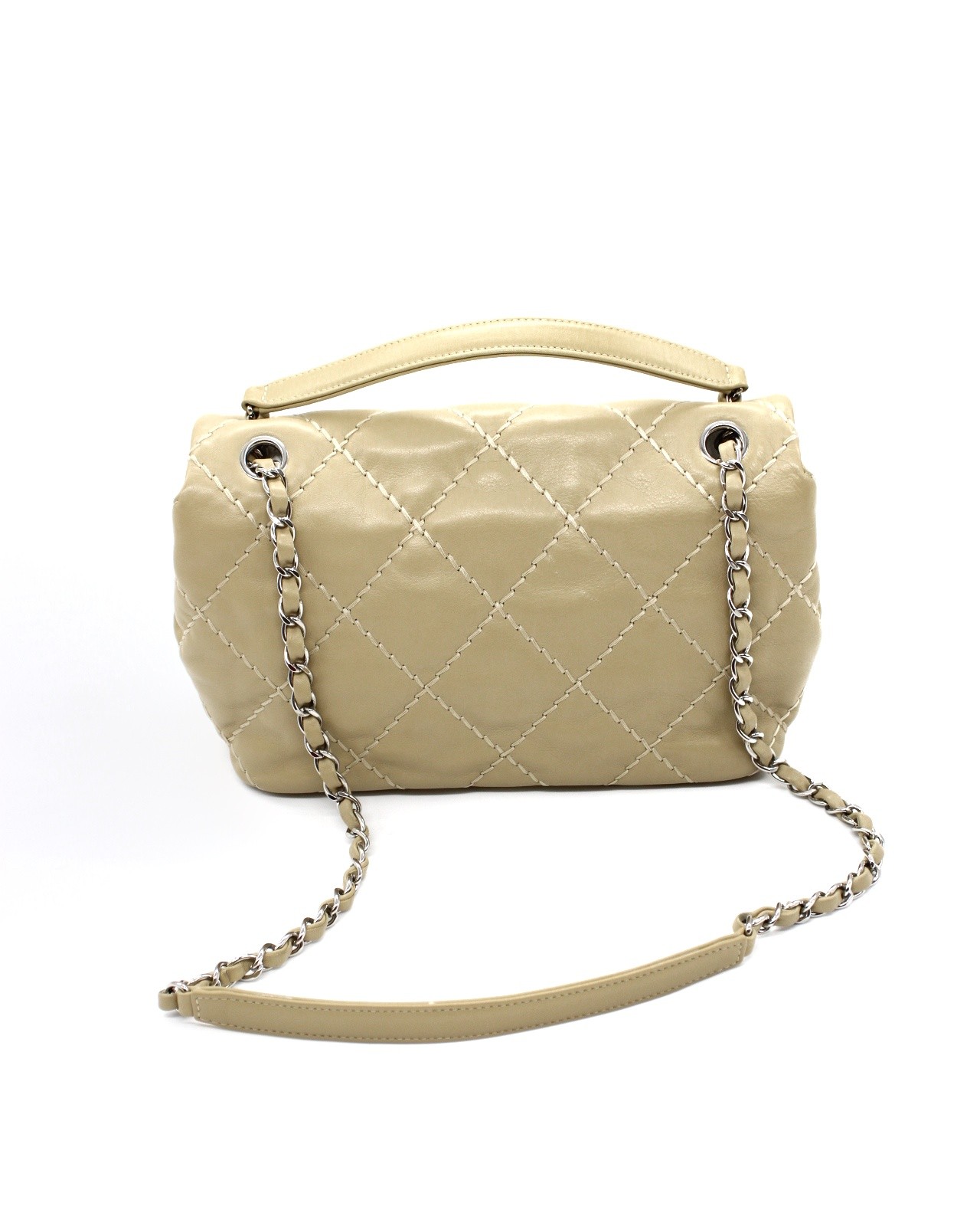 Borsa Chanel Wild Stitch in pelle beige thumb