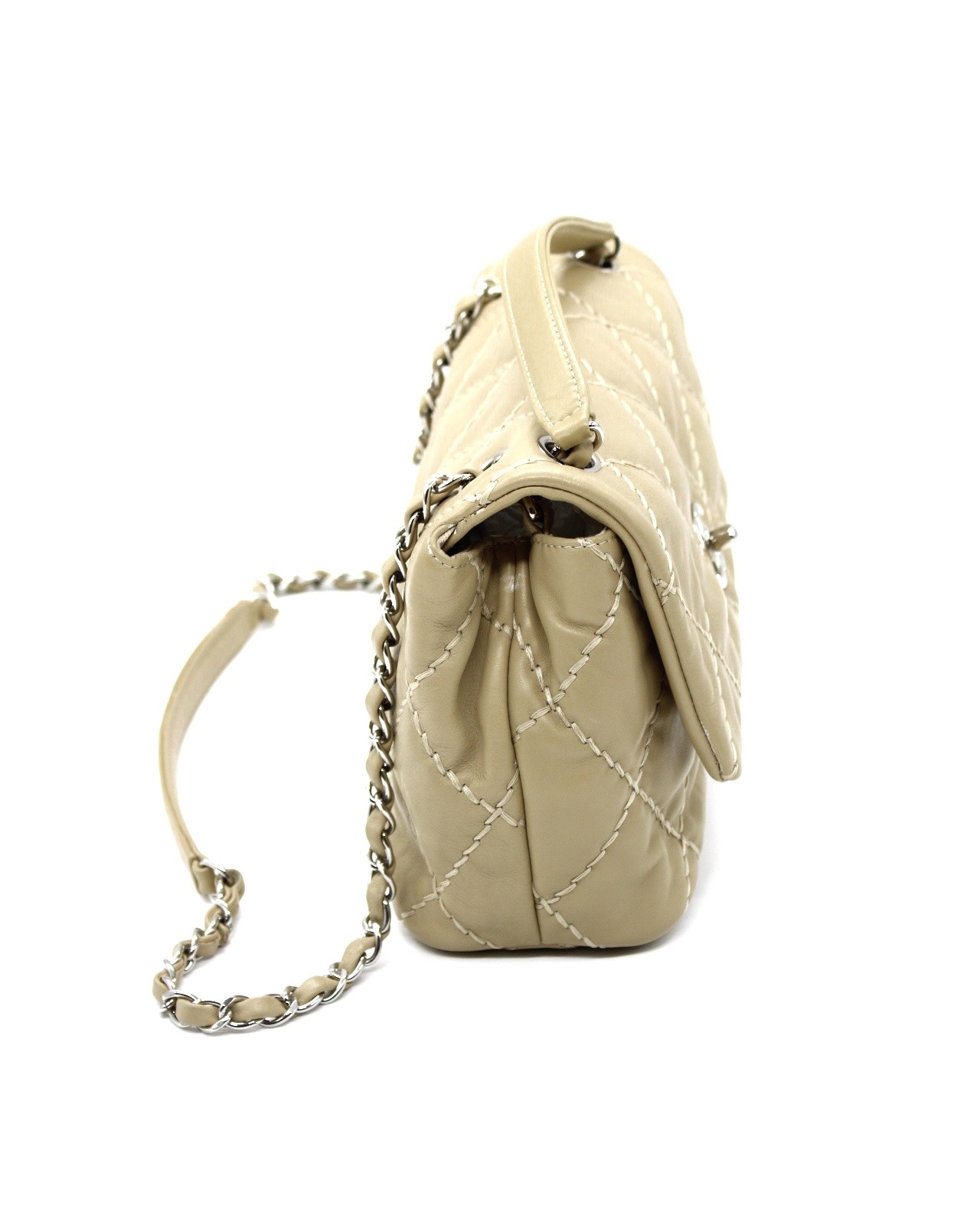 Borsa Chanel Wild Stitch in pelle beige thumb