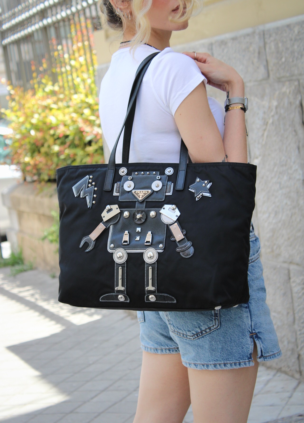 Shopper Prada Robot in tela vela thumb