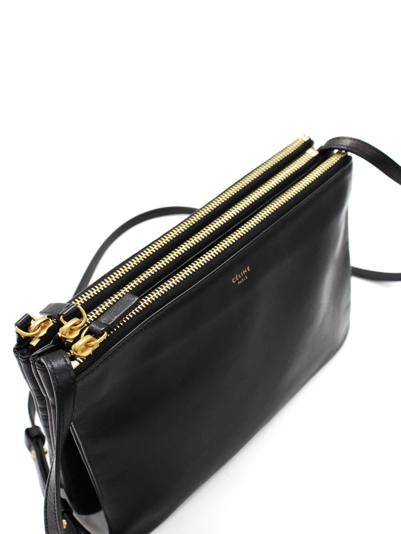 Tracolla Celine Trio in pelle nera thumb