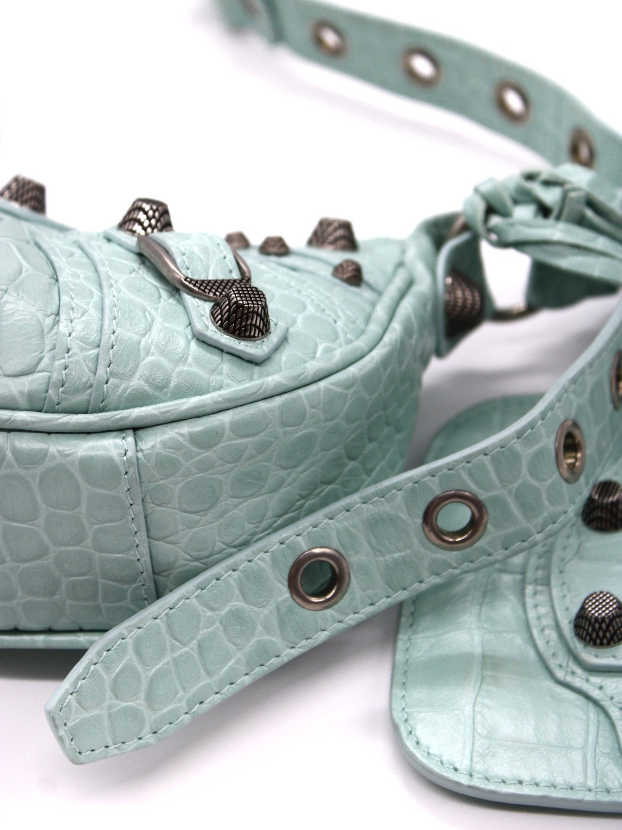 Borsa Balenciaga Cagole Xs Stampa Cocco verde acqua thumb