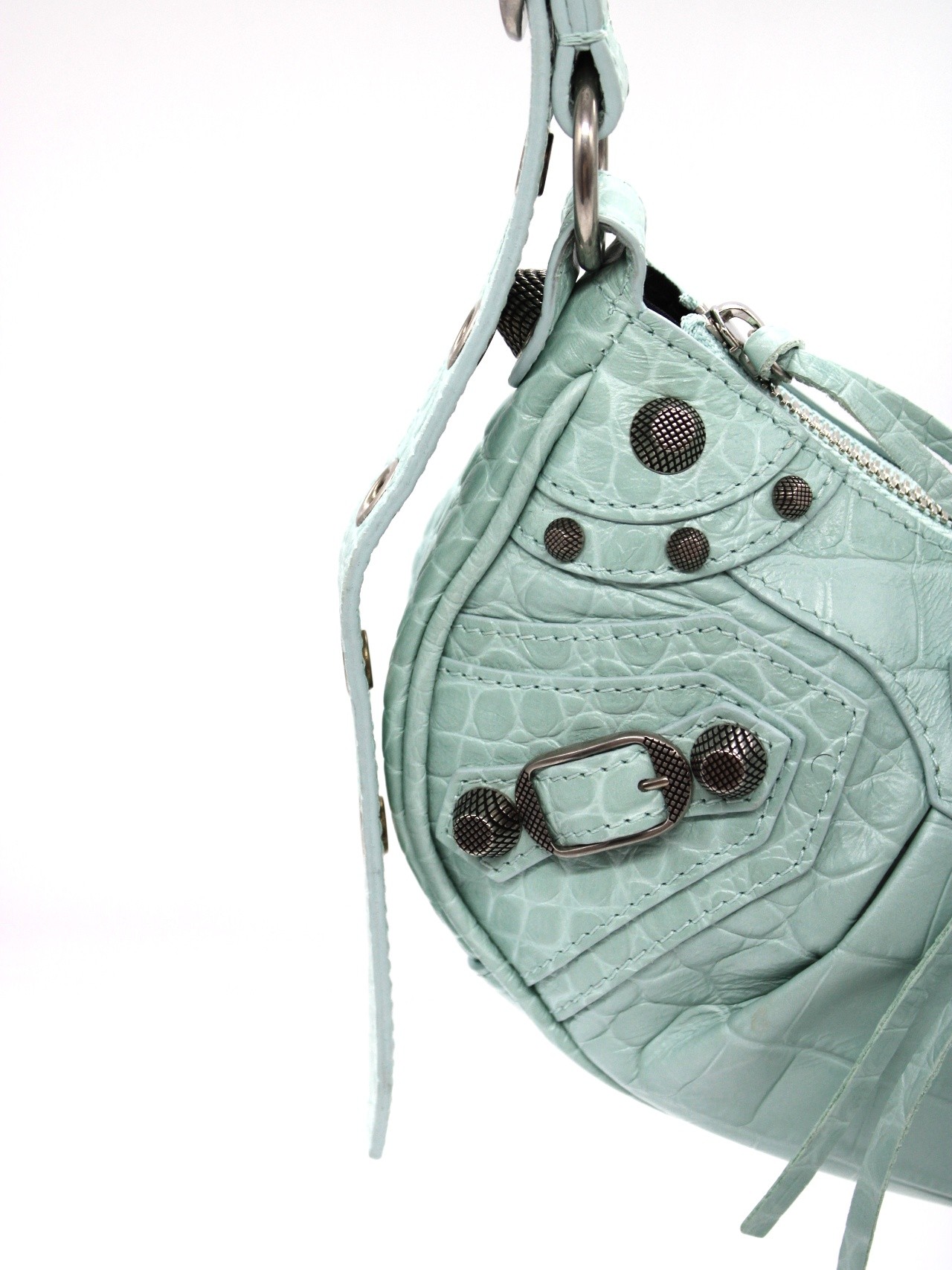 Borsa Balenciaga Cagole Xs Stampa Cocco verde acqua thumb