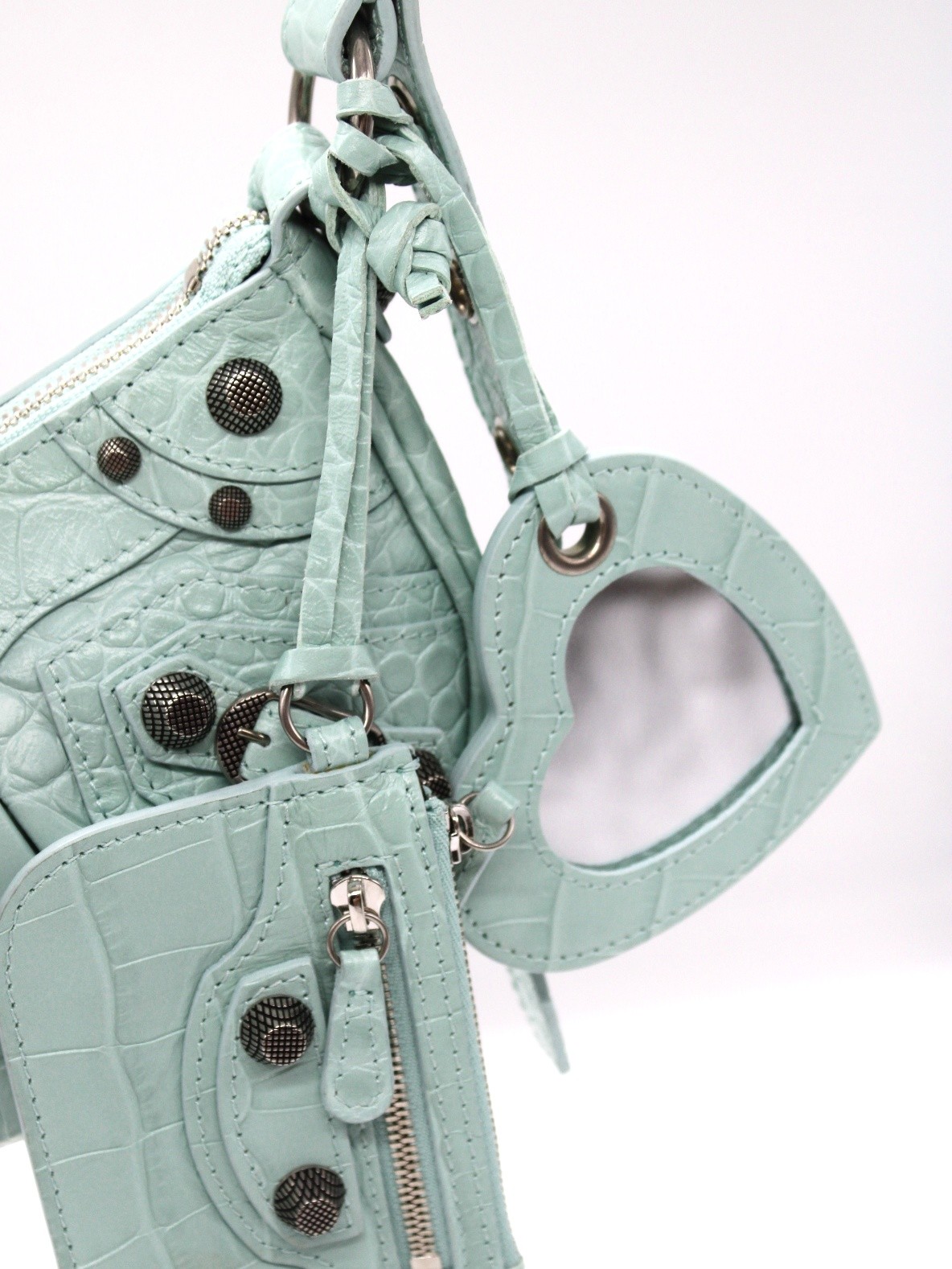 Borsa Balenciaga Cagole Xs Stampa Cocco verde acqua thumb