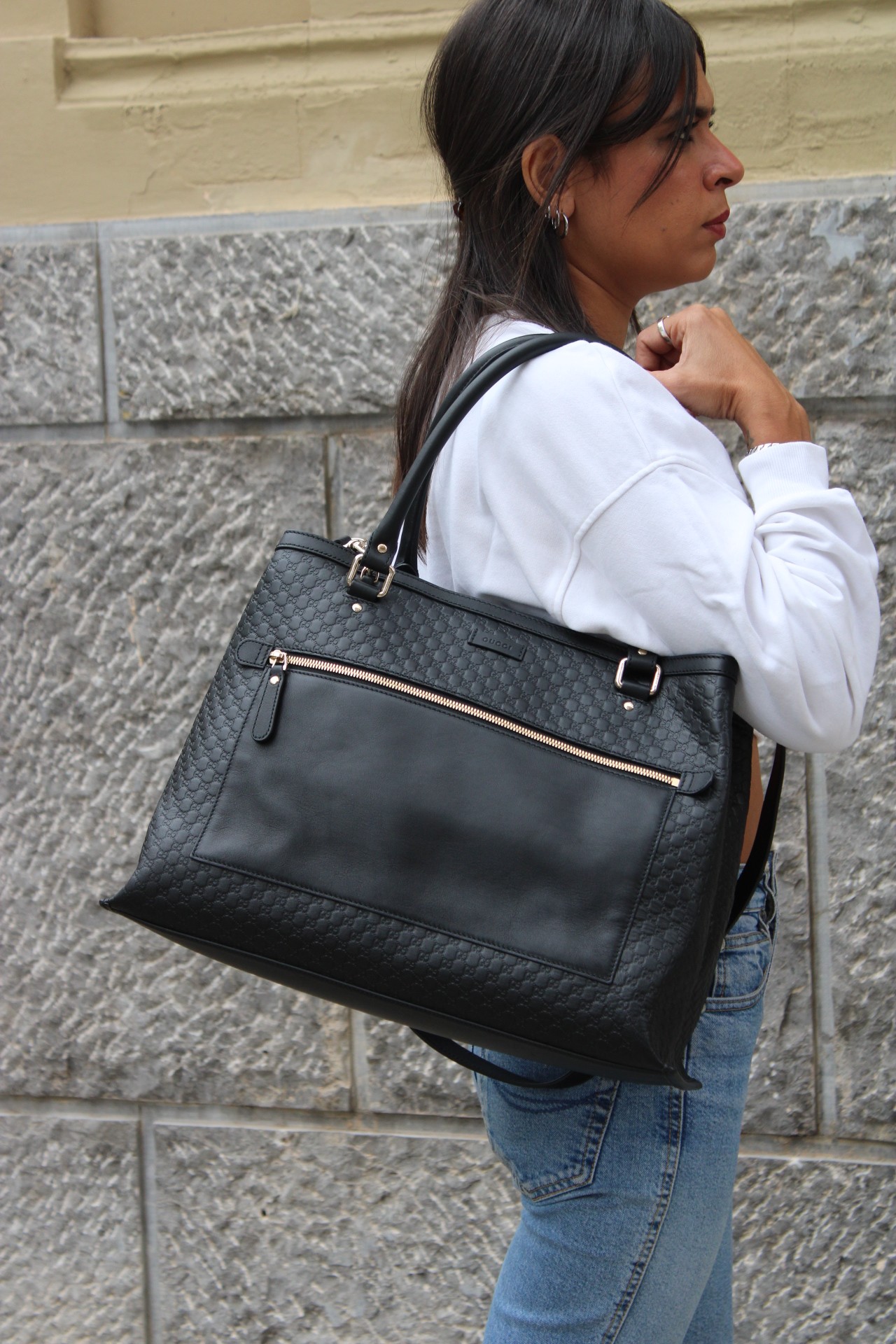 Shopper in Pelle Micro Guccissima Nera thumb