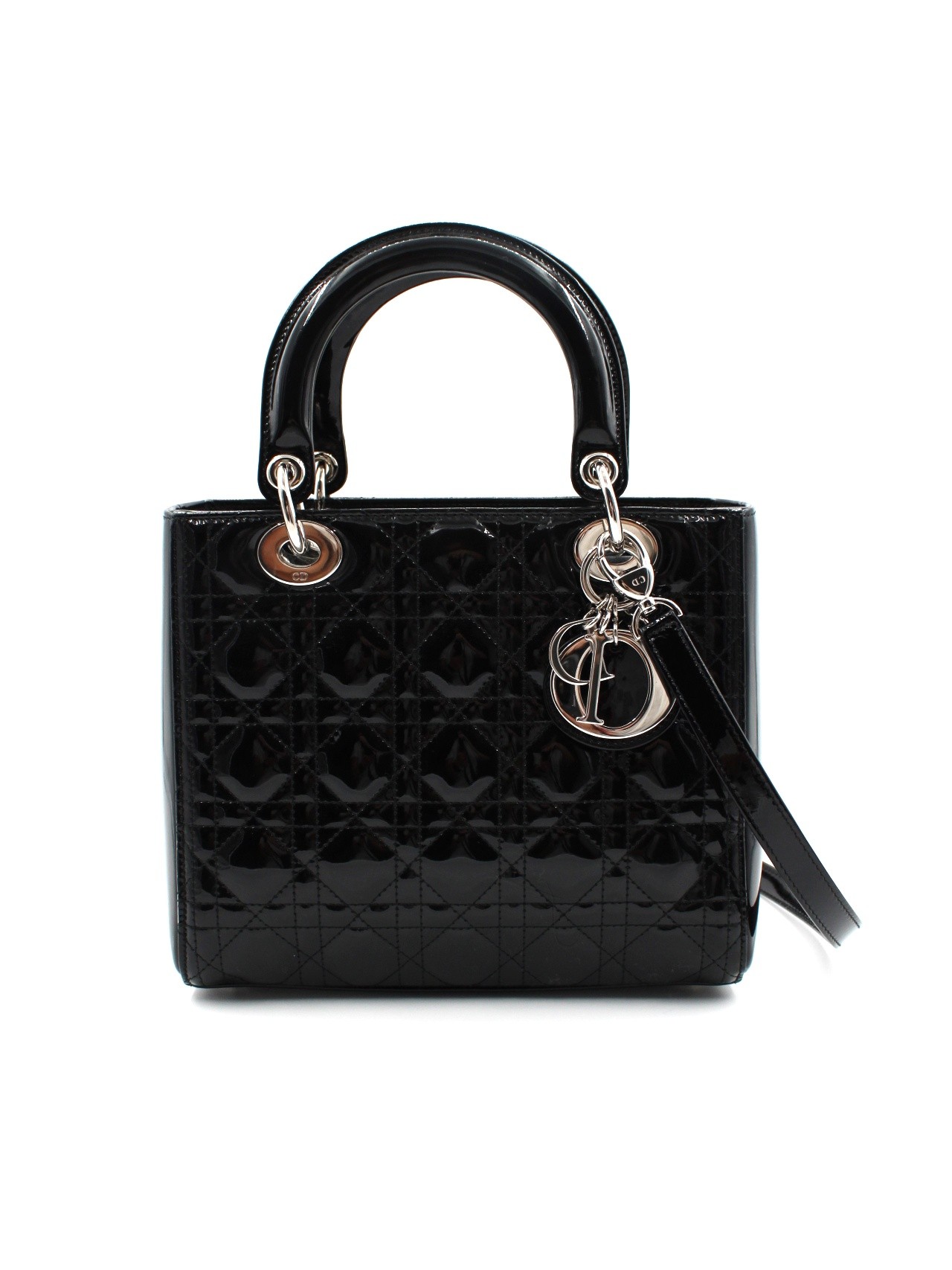 Borsa Lady Dior media in pelle verniciata thumb