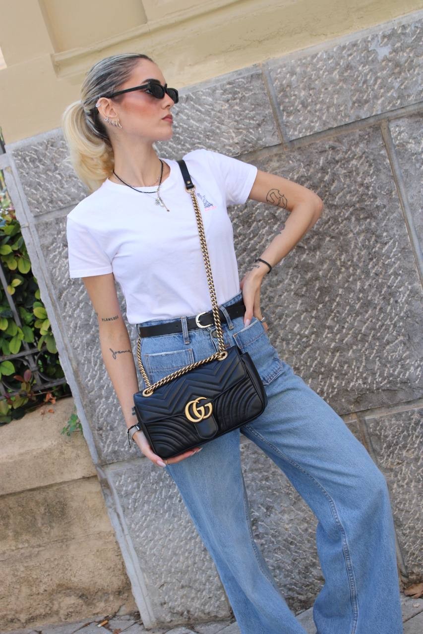 Borsa Gucci Marmont 26 in Pelle Nera thumb