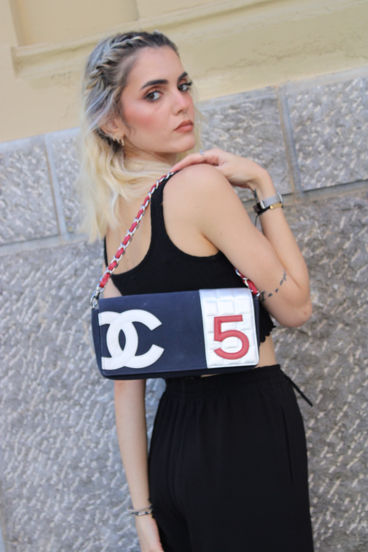 Borsa Chanel Vintage N.5 Blu e Rossa thumb