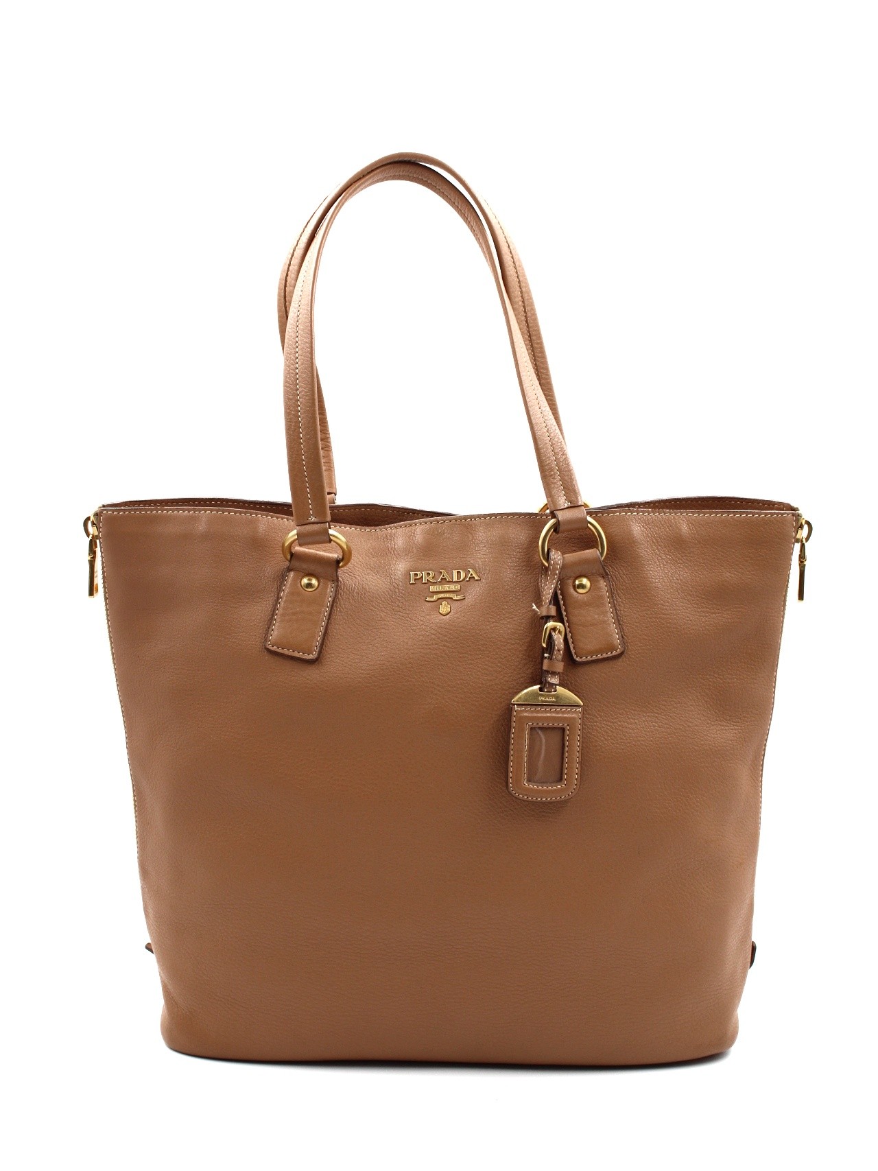Shopper Prada in pelle martellata caramello thumb
