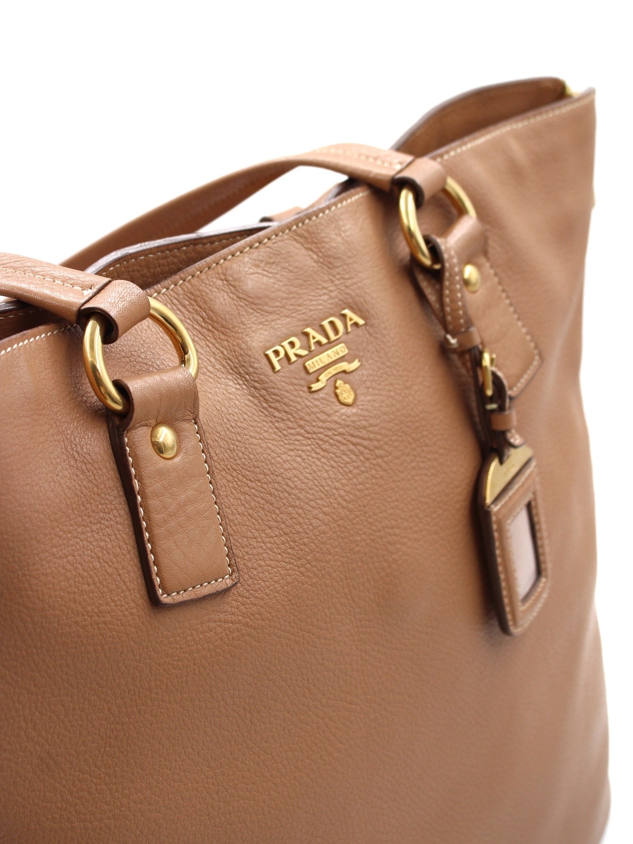Shopper Prada in pelle martellata caramello thumb