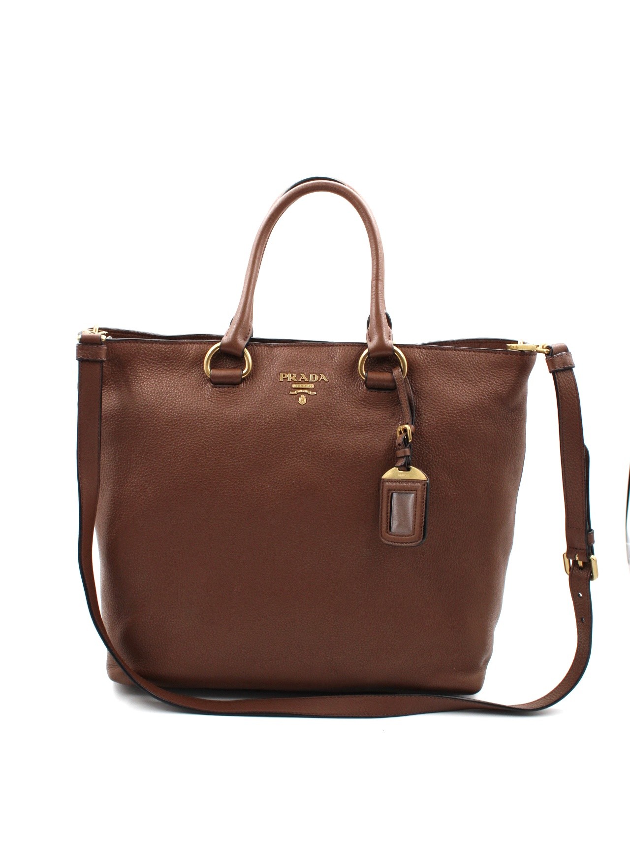 Shopper Prada in pelle martellata marrone thumb
