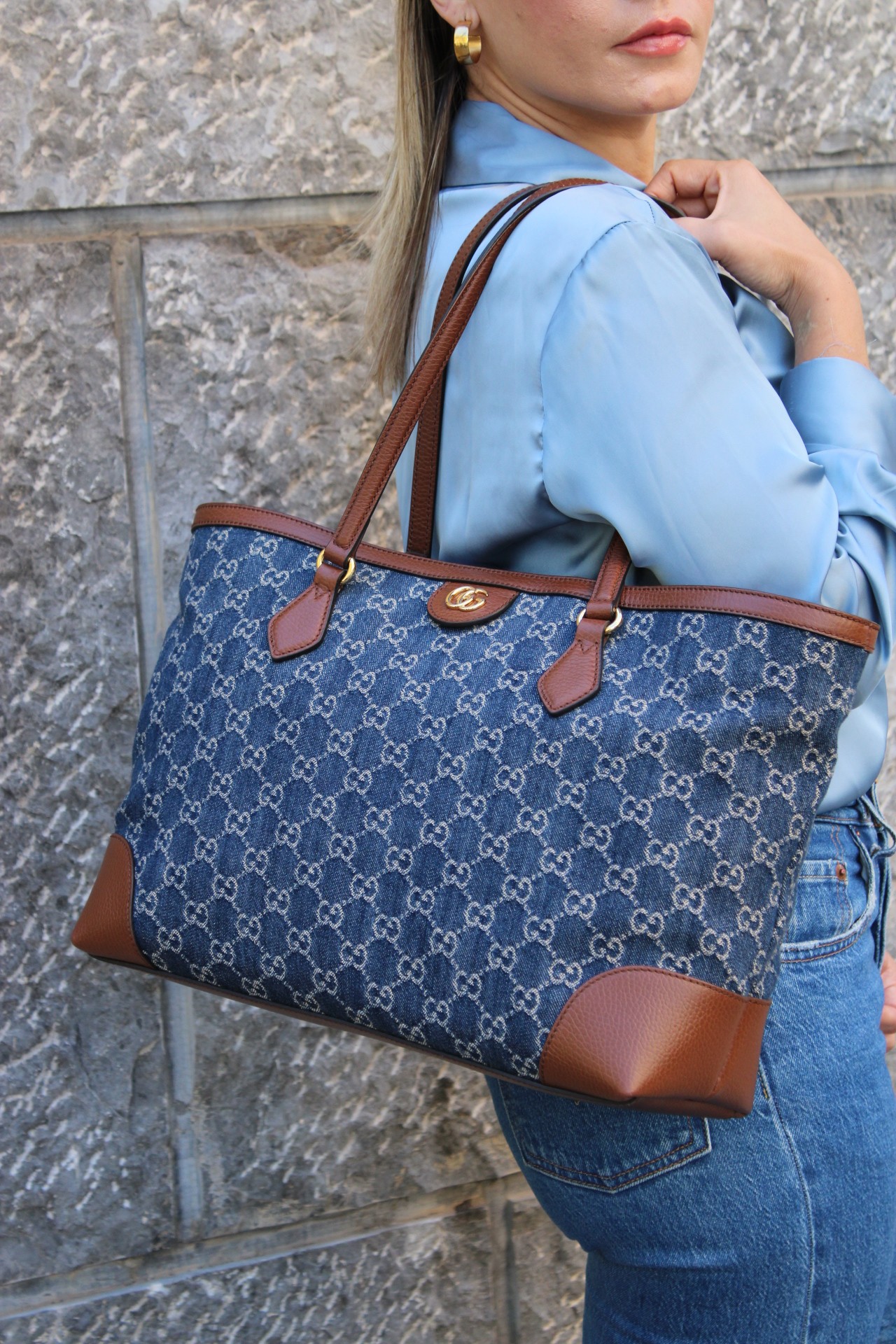 Shopper Gucci Ophidia in Denim e Pelle thumb
