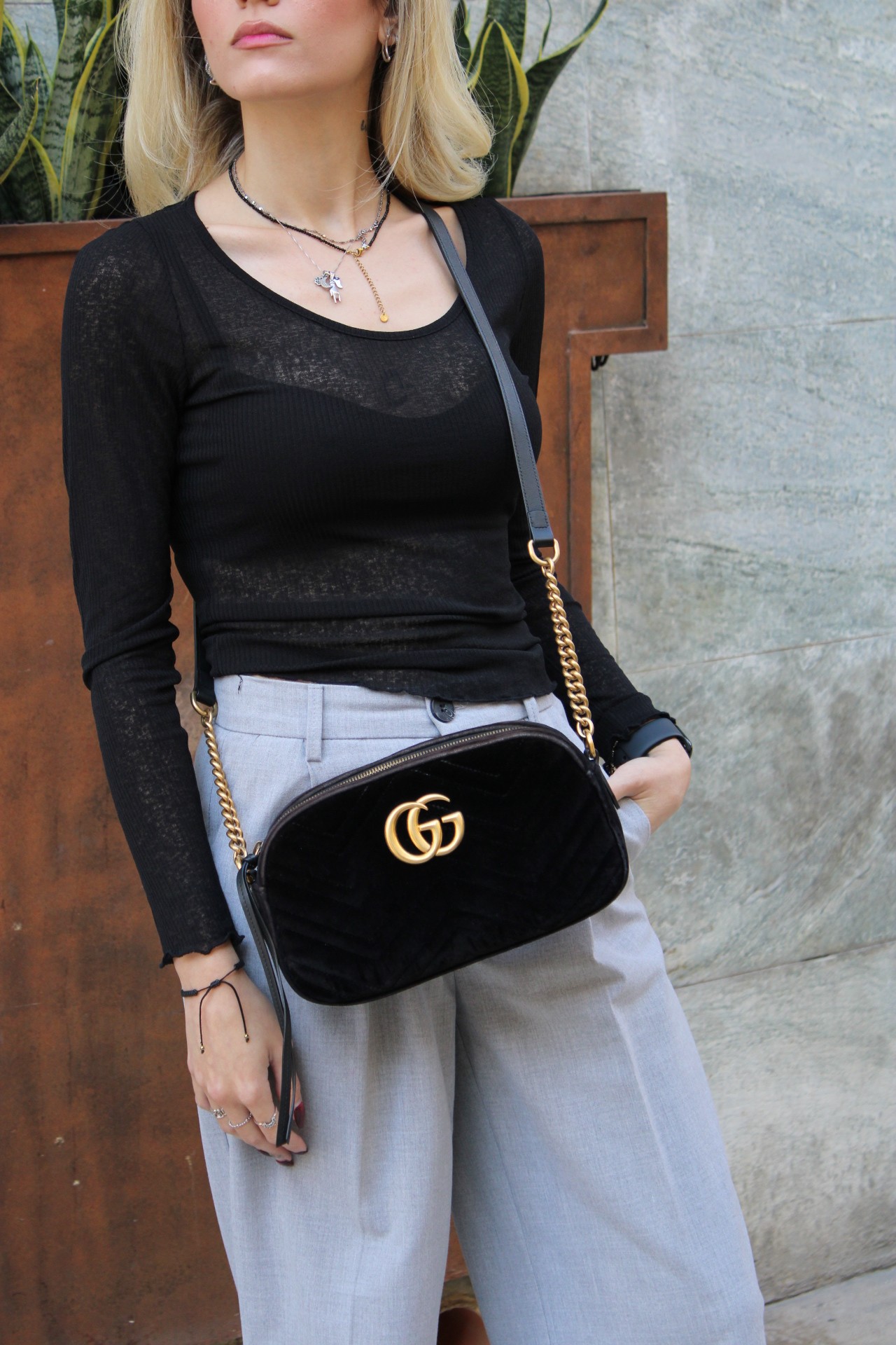 Tracolla Gucci Marmont in Velvet Nero thumb