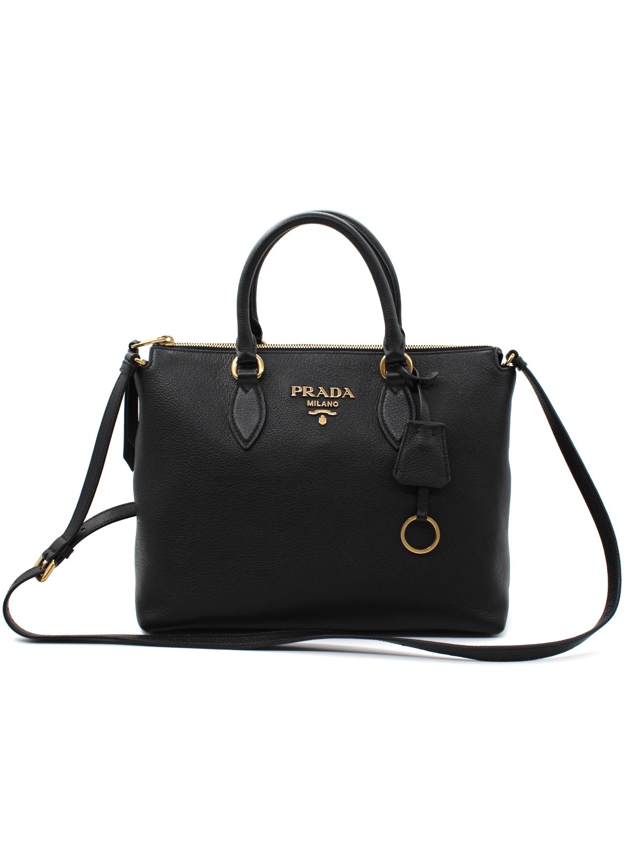 Shopper Prada nera in pelle martellata thumb