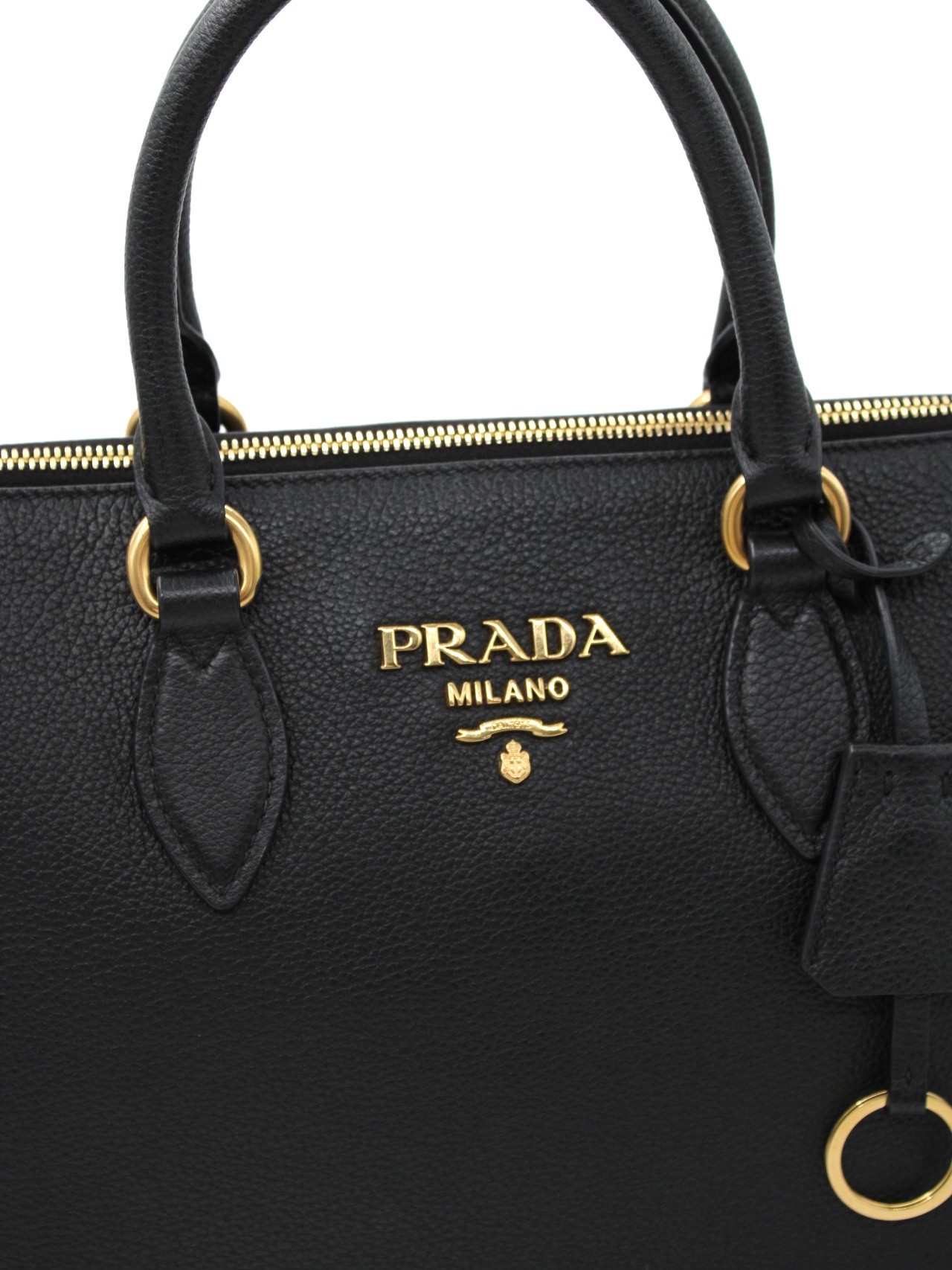 Shopper Prada nera in pelle martellata thumb