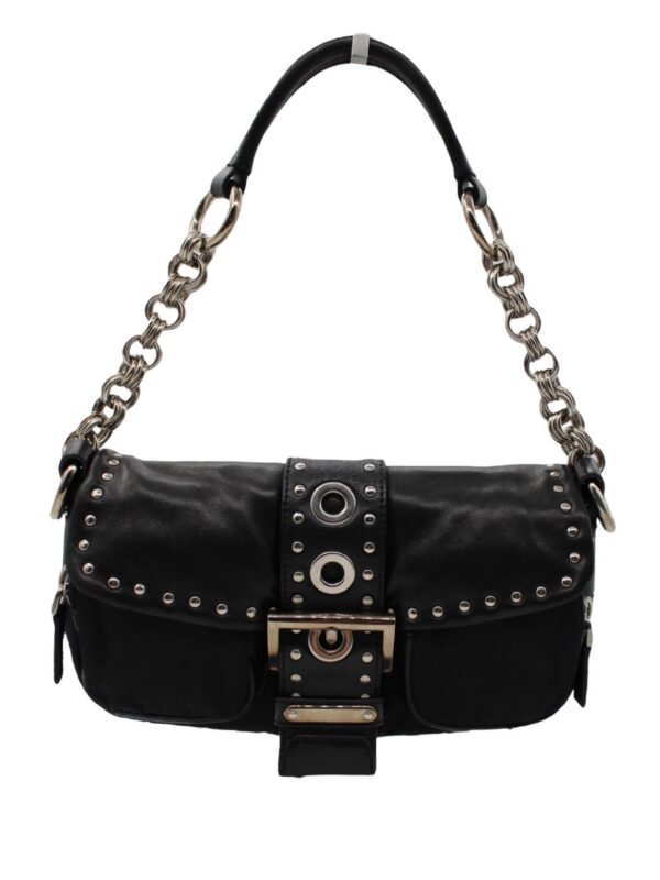 Baguette Prada in Pelle e Tela Vela Nera
