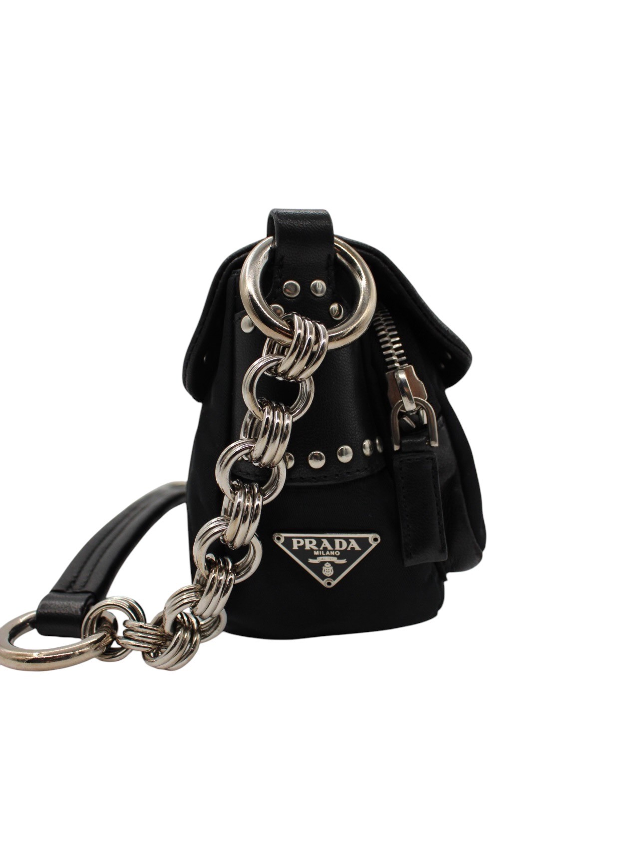 Baguette Prada in Pelle e Tela Vela Nera thumb