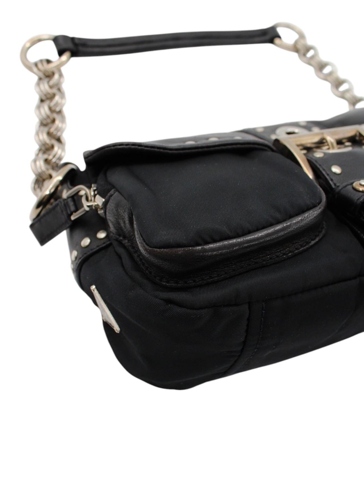 Baguette Prada in Pelle e Tela Vela Nera thumb